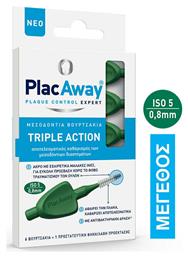 PlacAway Triple Action Μεσοδόντια Βουρτσάκια 0.8mm Πράσινα 6τμχ