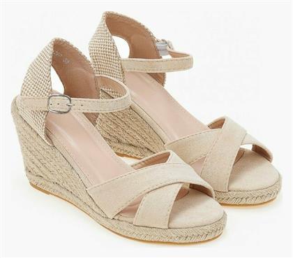 Πλατφόρμες με χιαστί suede φάσες - Μπεζ - Issue Fashion