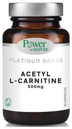 Platinum Range Acetyl L-Carnitine Συμπλήρωμα Διατροφής με Καρνιτίνη 500mg 30 κάψουλες Power Of Nature
