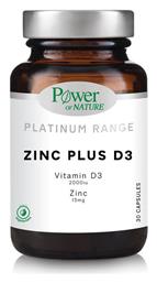 Platinum Range Zinc Plus D3 15mg 2000iu 30 κάψουλες Power Of Nature
