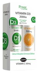 Vitamin D3 & Vitamin C 500mg Πολυβιταμίνη 2000iu Πορτοκάλι 40 αναβράζοντα δισκία 20τμχ Power Of Nature