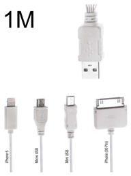 Regular USB to Apple 30-Pin / Lightning / micro USB / mini USB Cable Λευκό 1m (PT-214) Powertech