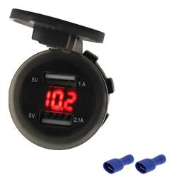 Ψηφιακό Βολτόμετρο με USB 12V/24V Μαύρο Χρώμα