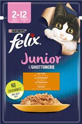 Purina Felix Junior Le Ghiottonerie Υγρή Τροφή για Ανήλικες Γάτες σε Φακελάκι με Κοτόπουλο σε Ζελέ 85gr