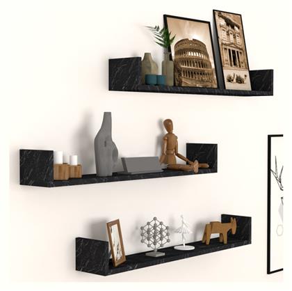 Ράφια Τοίχου Tyrion 3τμχ 90x15x12εκ. Μαύρα - Megapap