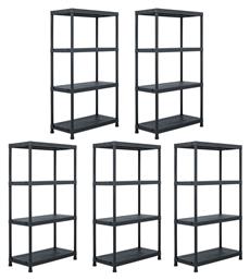 Ραφιέρα Πλαστική με 3 Ράφια Μαύρη 5τμχ 60x30x138cm - vidaXL