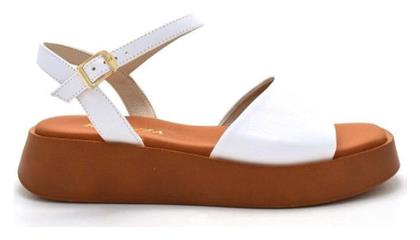 Δερμάτινα Γυναικεία Σανδάλια με Λουράκι Flatforms σε Λευκό Χρώμα Ragazza