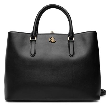Marcy 36 Δερμάτινη Γυναικεία Τσάντα Tote Χειρός Μαύρη Ralph Lauren