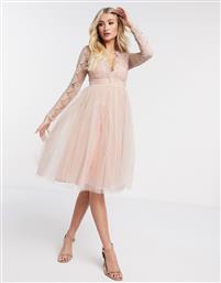 Rare London long sleeve tulle midi dress-Pink από το Asos