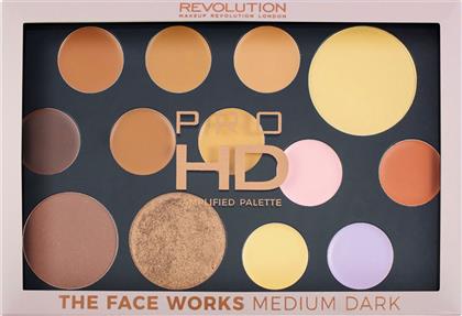 Revolution Beauty Pro HD Palette Face Works Medium/Dark Finish Powder, Concealer & Baked Highliter