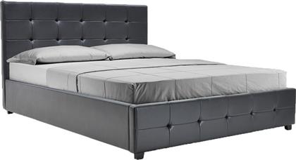 Roi Κρεβάτι Υπέρδιπλο Επενδυμένο με Δερματίνη Μαύρο με Αποθηκευτικό Χώρο & Τάβλες 160x200cm από το MyCasa