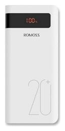Sense 6PS+ Power Bank 20000mAh 18W με 2 Θύρες USB-A και Θύρα USB-C Quick Charge 3.0 Λευκό Romoss
