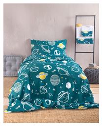 Σετ Σεντόνια Ημίδιπλα με Λάστιχο Βαμβακερά Symbol Πετρόλ 160x260cm 3τμχ Rythmos