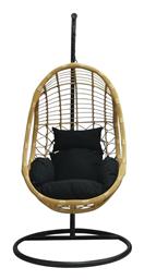 Salsa Κούνια Φωλιά με Βάση Rattan Μ105xΠ105xΥ200cm Μαύρη / Φυσικό / Μαξιλάρι Μαύρο - Woodwell