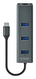 AK-57 USB 3.1 Hub 3 Θυρών με σύνδεση USB-C / Ethernet Γκρι Savio