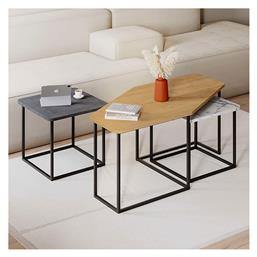 Σετ Ζιγκόν Nesty 3τμχ 110x60x48cm Saphhire Oak - Γκρι Ρετρό - Λευκό Εφέ Μαρμάρου - Megapap