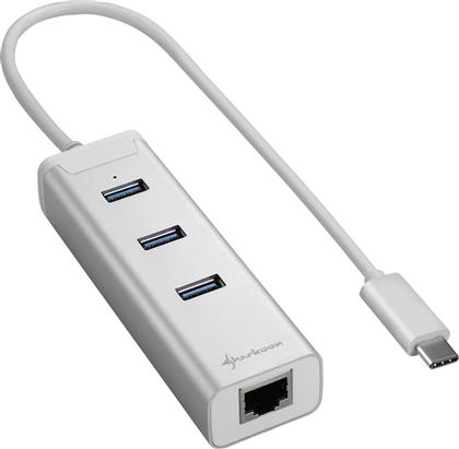 Sharkoon 3-Port USB 3.0 Aluminium Hub + RJ45 Ethernet Adapt Silver από το e-shop