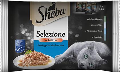 Sheba Selection In Sauce Υγρή Τροφή για Ενήλικες Γάτες σε Φακελάκι με Ψάρια 85gr 4τμχ