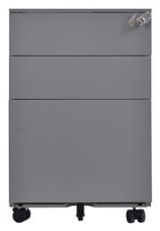 Συρταριέρα Γραφείου Μεταλλική με Ροδάκια, Κλειδαριά & 3 Συρτάρια Γκρι 39x52x60cm - Woodwell