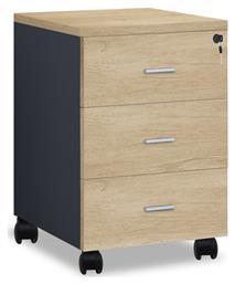 Συρταριέρα Γραφείου Ξύλινη Lotus με Ροδάκια, Κλειδαριά & 3 Συρτάρια Φυσικό / Ανθρακί 40x47x55cm - Pakketo