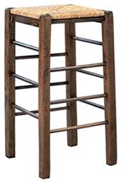 Σκαμπό Μπαρ Ψάθινο Καρυδί 35x35x80εκ. Woodwell