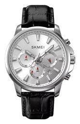 Ρολόι Μπαταρίας με Δερμάτινο Λουράκι Silver-White/Leather Black Skmei