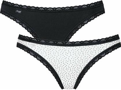 Sloggi 24/7 Weekend H Tanga Βαμβακερά Γυναικεία Slip 2Pack με Δαντέλα Black/White από το Plus4u