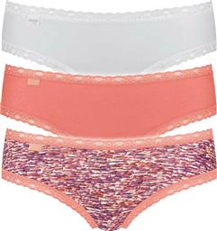 Sloggi 24/7 Weekend Hipster Βαμβακερά Γυναικεία Slip 3Pack με Δαντέλα Coral/White