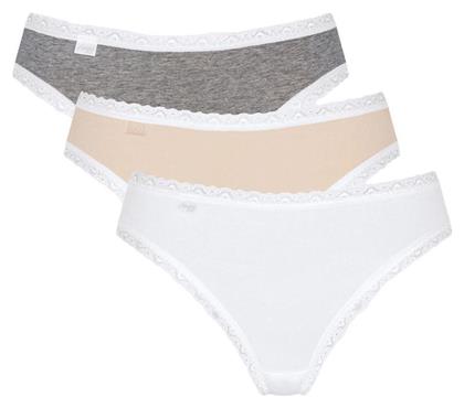 24/7 Weekend Tai Βαμβακερά Γυναικεία Slip 3Pack με Δαντέλα White/Grey/Beige Sloggi από το Plus4u