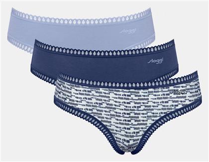 Βαμβακερά Γυναικεία String 3Pack με Δαντέλα Σιελ-μπλε Sloggi
