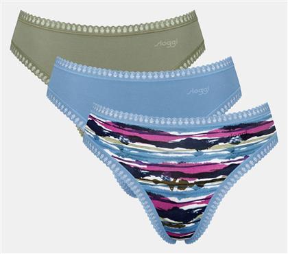 Βαμβακερά Ψηλόμεσα Γυναικεία Slip 3Pack με Δαντέλα Λαδί Sloggi