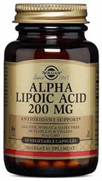 Alpha Lipoic Acid χωρίς Γλουτένη 200mg 50 φυτικές κάψουλες Solgar