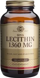 Solgar Soya Lecithin Συμπλήρωμα Διατροφής με Λεκιθίνη 1360mg 100 μαλακές κάψουλες