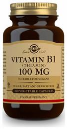 Vitamin B1 (Thiamin) Βιταμίνη για την Υγεία του Νευρικού Συστήματος 100mg 100 φυτικές κάψουλες Solgar