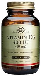 Vitamin D3 (Cholecalciferol) Βιταμίνη 400iu 100 μαλακές κάψουλες Solgar