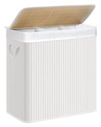 Καλάθι Απλύτων Bamboo Πτυσσόμενο 60x40x61.5cm Λευκό Songmics