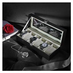 Ξύλινη Θήκη με διάφανο καπάκι για 6 ρολόγια σε Μαύρο χρώμα JWB06BE Songmics