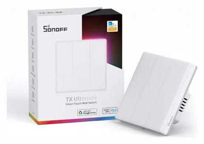 T5EU3C Χωνευτός Διακόπτης Τοίχου Wi-Fi για Έλεγχο Φωτισμού με Πλαίσιο και Τρία Πλήκτρα Λευκός Sonoff