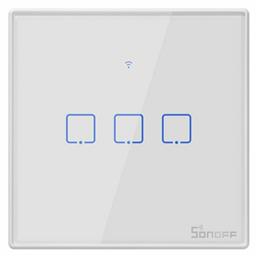 TX T2 Εξωτερικός Διακόπτης Τοίχου Wi-Fi για Έλεγχο Φωτισμού με Πλαίσιο και Τρία Πλήκτρα Αφής Φωτιζόμενος Λευκός Sonoff