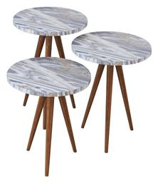 Στρογγυλό Σετ Ζιγκόν Bisi Ξύλινο Γκρι 3τμχ Μ33,5xΠ33,5xΥ52εκ. ArteLibre