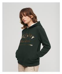 Ovin Luxe Metallic Logo Γυναικείο Φούτερ με Κουκούλα Dark Green Superdry