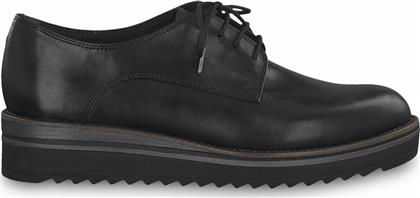 Tamaris Δερμάτινα Γυναικεία Flatform Derby σε Μαύρο Χρώμα από το Tsakiris Mallas