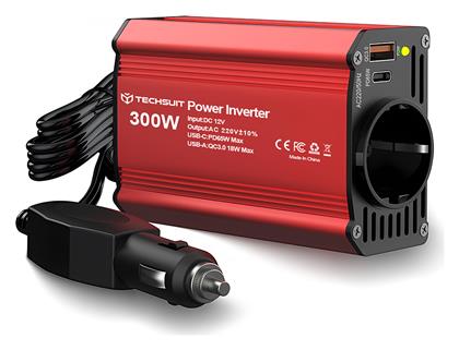 Inverter Αυτοκινήτου 300W για Μετατροπή 12V DC σε 220V AC Techsuit