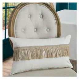 Διακοσμητική Μαξιλαροθήκη Velvet Με Κρόσια 01 Ivory 30x50εκ. Teoran