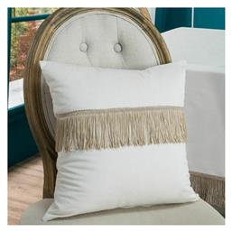 Διακοσμητική Μαξιλαροθήκη Velvet Με Κρόσια 01 Ivory 45x45εκ. Teoran