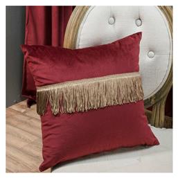 Διακοσμητική Μαξιλαροθήκη Velvet Με Κρόσια 10 Bordo 45x45εκ. Teoran