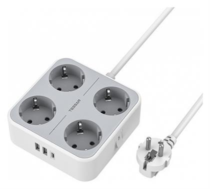 Smart Πολύπριζο Ασφαλείας 4 Θέσεων με 2 USB-A, 1 USB-C και Καλώδιο 2m Tessan