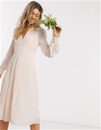 TFNC bridesmaid plunge front pleated midi dress in ecru-Cream από το Asos