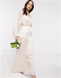TFNC bridesmaids long sleeve sateen maxi dress in light blush-Cream από το Asos