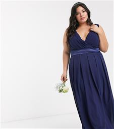 TFNC Plus bridesmaid wrap front bow back maxi dress in navy-Blue από το Asos
